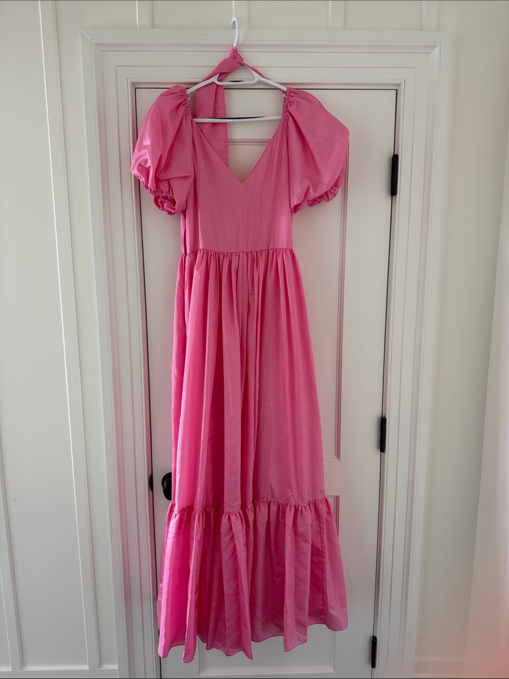 LoveShackFancy Pink Puff Sleeve Maxi Dress with Belt Wrap